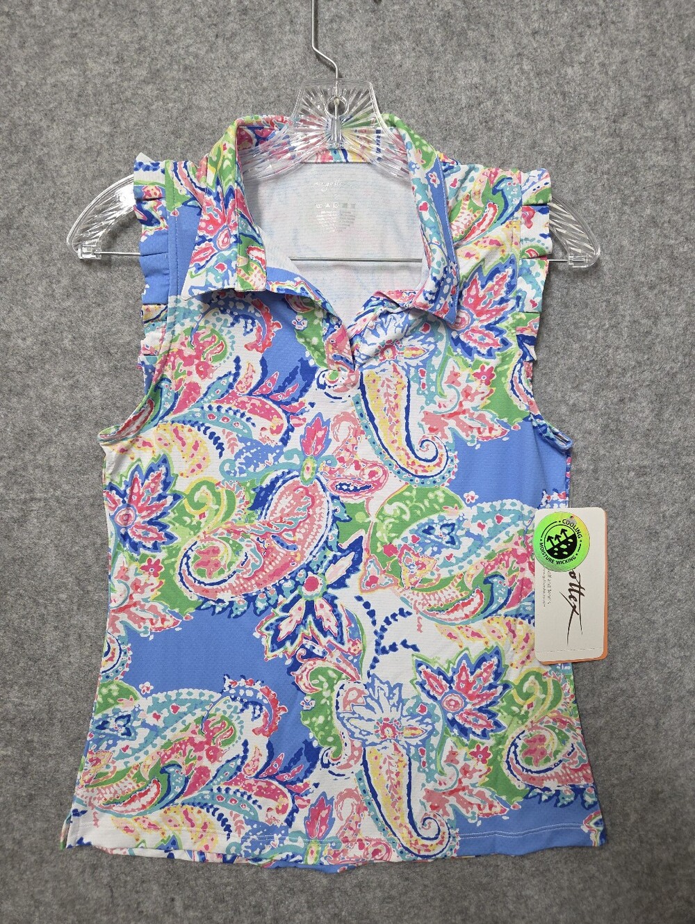 Gottex Blue Paisley Sleeveless Collared Tank Small Nwt